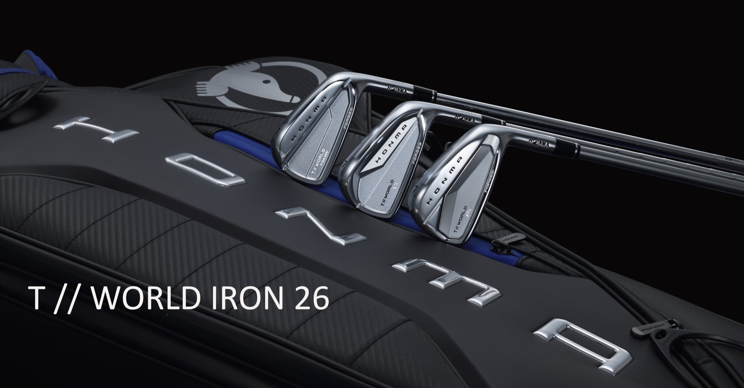 A Bugatti-branded Honma golf bag featuring carbon fiber accents and the iconic EB crest.