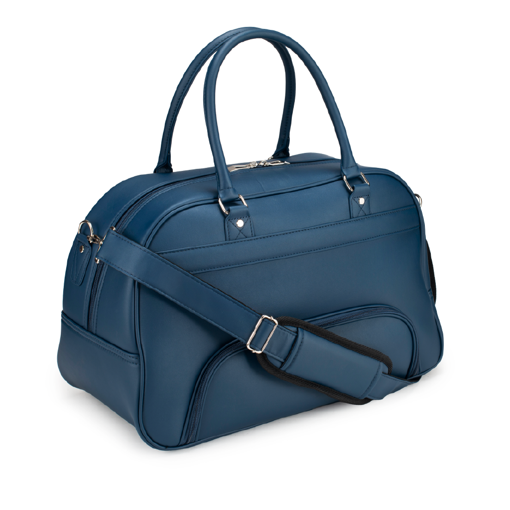 Boston Navy Blue Leather Travel Bag